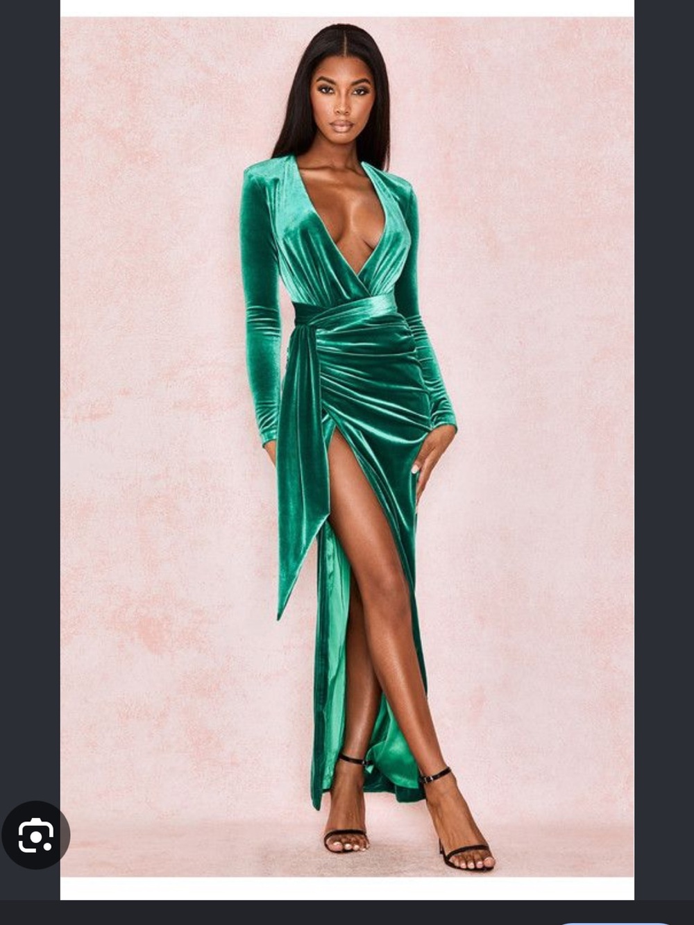 House of CB Green Velvet Plunge Wrap Maxi Dress large